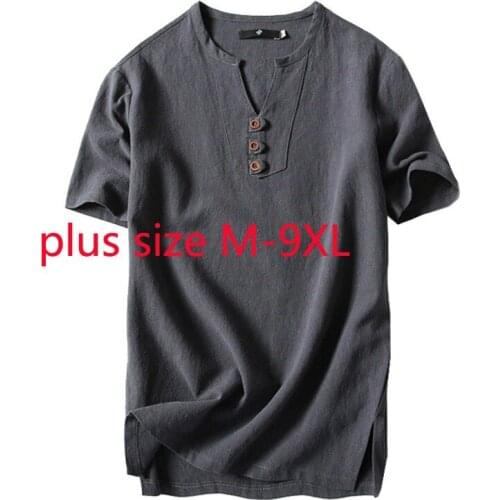 New Arrival Summer Super Large Short Sleeve Men Thin Cotton Breathable Print O-neck Knitted Flax Men T Shirt Plus Size M-8XL 9XL