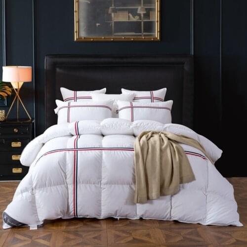 Goose Down Filling Cotton Blanket Nordic Style Comforter Twin Queen King Size Plaid Bedding Feather Filler Blanket for Beds