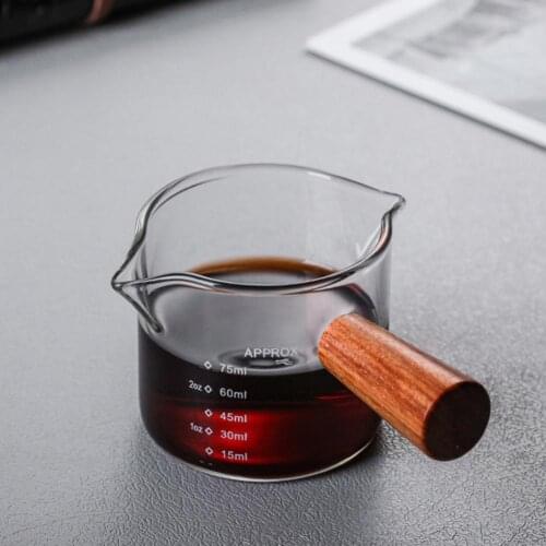 Coffee Cup Creative Healthy Stable Wooden Handle Double Mouth Milk Cup Glass Coffee Mug Espresso Glass Coffee Measuring Cup