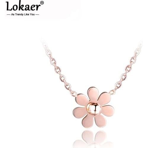 Lokaer Classic Stainless Steel Dazzling Daisy Flower Choker Neckalce Rose Gold Color Lovely Pendant Jewelry For Women N17012