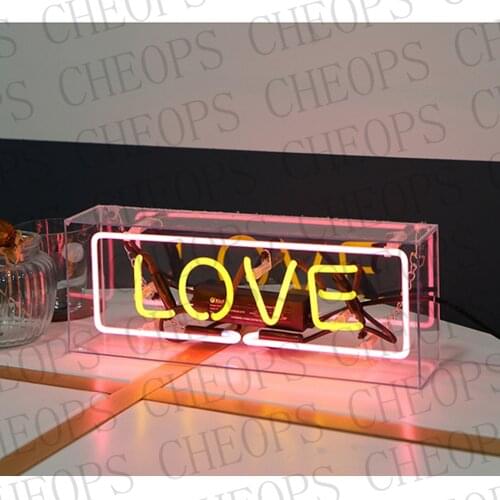 Love Acrylic Box Gift Neon Signs Real Glass Tube Beer Bar Pub Bedroom Wall Homeroom Girlsroom Party Decor Lamp 14x5