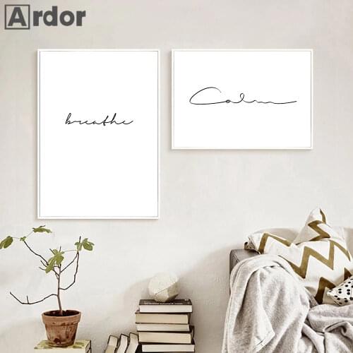 Minimalist Breathe Quotes Wall Art Canvas Poster Calm Word Print Painting Black And White Nordic Wall Pictures Living Room Decor