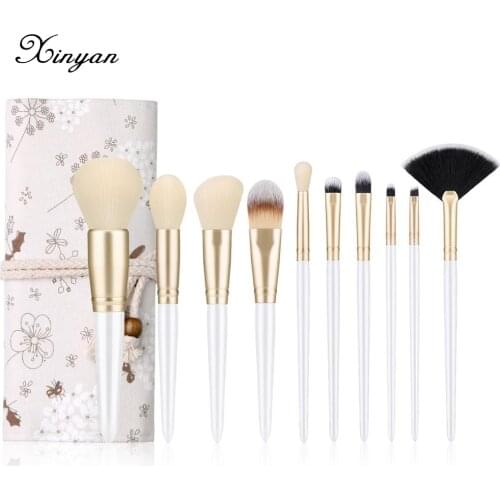 XINYAN Makeup Brushes Set White Blush Foundation Eyeshadow Eyeliner Lip Face Powder Contour Makeup Cosmetic Brush Kit 10pcs