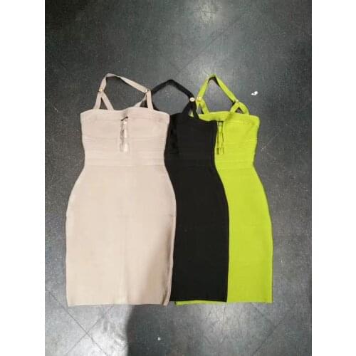 New Fashion Halter Neck Botton Embellished Wholesale Women Bodycon Celebrity Party Bandage Dress
