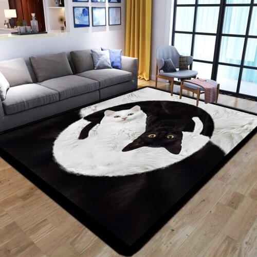 New Child Play Rug Cartoon Black/White Cat Pattern Carpets for Living Room Bedroom Area Rugs Anime 3D Printed Kids Room Game Mat