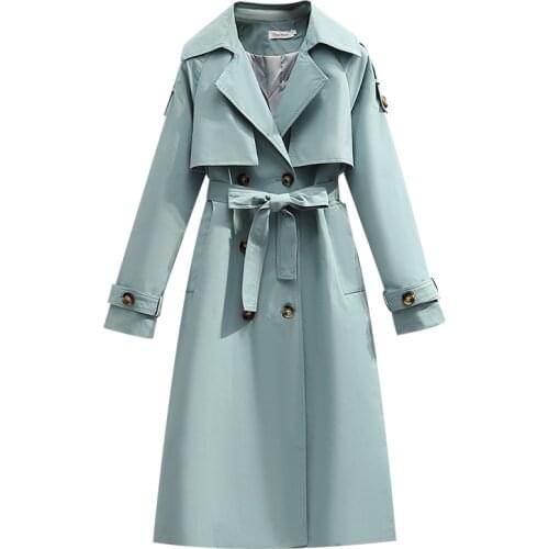 Autumn 2021 Women Fashionable Long Windbreaker Turn-down Collar Double Breasted Trench Coat Plus Size 3xl Women Clothes