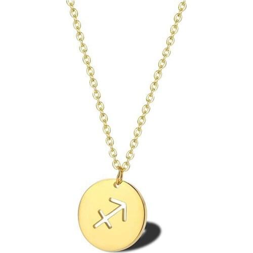 RIR Handmade High Polished Zodiac Sagittarius Necklace Simple Round Gold Coin Sagittarius Stainless Steel Jewelry Mama Gift
