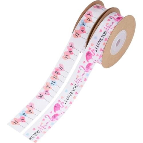 10 yards/lot Happy Mothers Day Polyester Printed Ribbon for DIY Gift Packaing I Love You MOM Holiday Decoration Ribbons