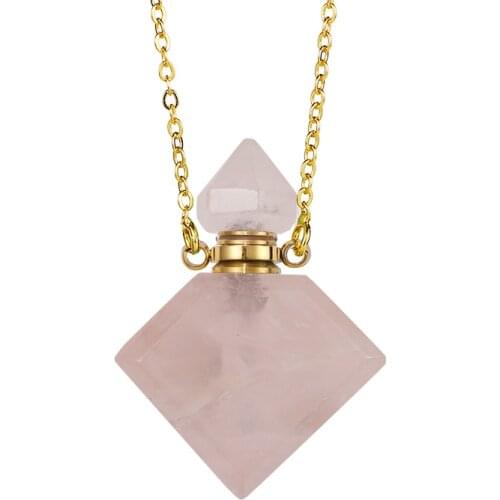SHINYGEM Fashion Natural Crystal Necklace Jewelry Making Gold-Plated Chain Quartz Essential Oil Diffusion Bottle Pendant Jewelry