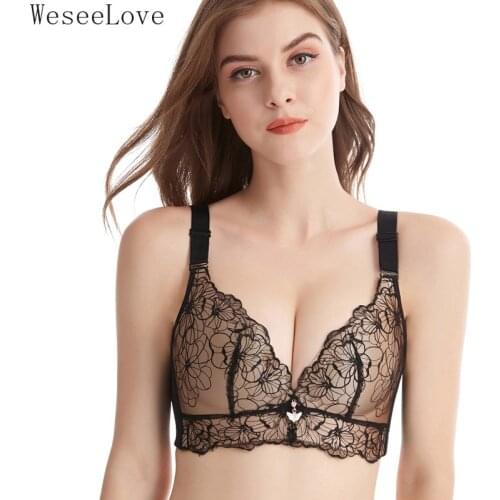 WeseeLove Sexy Lace Lingerie Women Plus Size Bra Wire Rree Brassiere Big Cup Bralette Push Up Underwear Female Intimates 110E