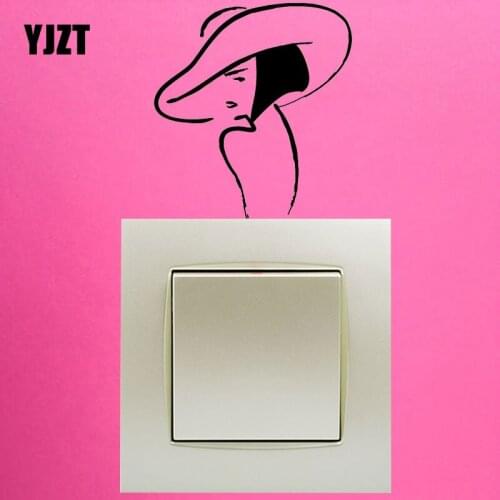 YJZT Beautiful Girl Hat Fashion Beauty Woman Wall Stickers For Kids Baby Room Vinyl Switch Decal S18-0075