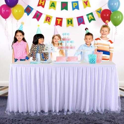 White Wedding Tulle Tutu Table Skirt folds tablecloth Banquet dinner Tableware Decoration Birthday Baby Shower party decoration