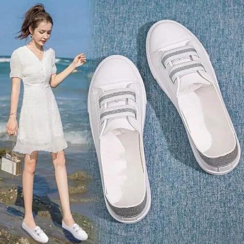35-43 Size Womens Shoes 2021 Fat Feet Small White Shoes Womens New Tide Shoes Shoes Breathable One Pedal Lazy White Shoes