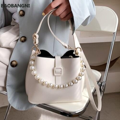 Good Quality Simple Solid Color Pu Leather Bucket Crossbody Bag for Women Female Shoulder Handbags and Purses