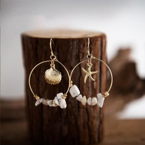 Ladies Fashion Vintage Starfish Shell Round Earrings Jewelry Accessories