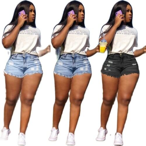 Women Sexy Holes Tassels Denim Jeans Mini Shorts