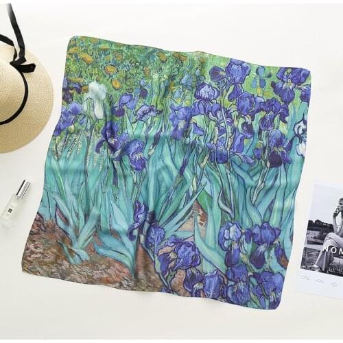 Vincent Van Gogh Irises Oil Painting Fashion Women Silk Square Bandana Scarf Female Hair Headband Neck Hijab Shawl Scarf