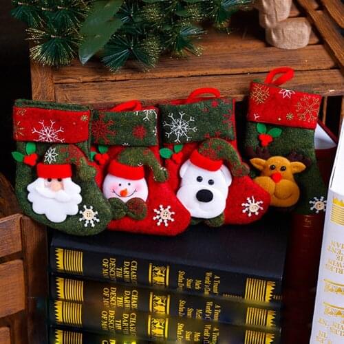 1pcs Christmas Stocking Mini Socks Xmas Tree Hanging Decor Retro Santa Claus Elk Bear Candy Gift Bag Fireplace Christmas Decor