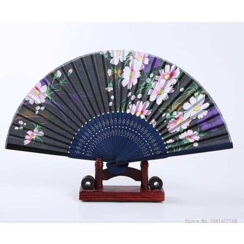 1pc/Japanese bamboo imitation silk female fan folding fan dance fan gift home decoration Chinese style hand-held folding fan