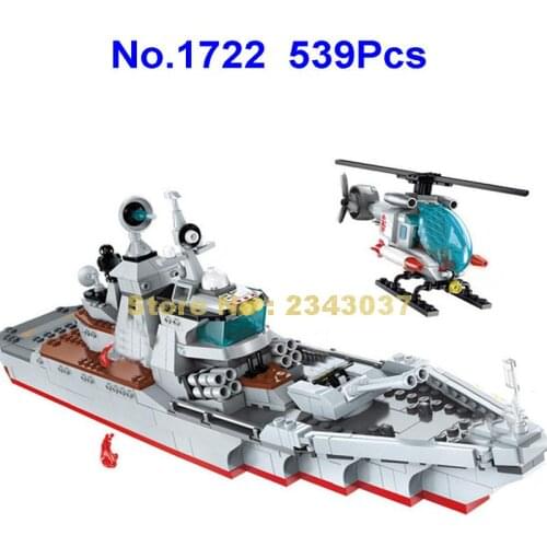 1722 539pcs Military Destroyers Warship Battleship Helicopter 4 Building Blocks Toy