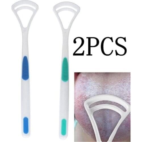 2Pcs/set Fashion Tongue Cleaner Bad Breath New Hot Away Hand Scraper Brush Handle Oral Hygiene Dental Care Cleaning