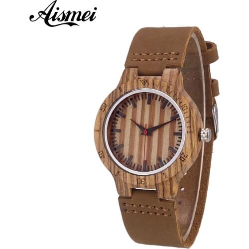 2018 New arrive zebra wood Women quartz watch analog vintage unique Genuine Leather strap ladies wooden watches Relogio Feminino