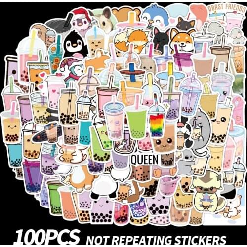 50/100PCS Cute Boba Bubble Teas Sticker Cartoon Pearl Milk Tea Stickers Decal Pack for Girl To DIY Stationery Luggage Laptop