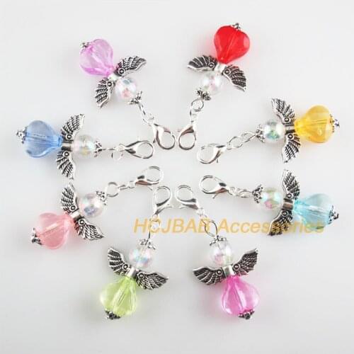 8 New 21.5x33mm Angel Charms Mixed Heart Acrylic Tibetan Silver Plated Retro With Lobster Claw Clasps
