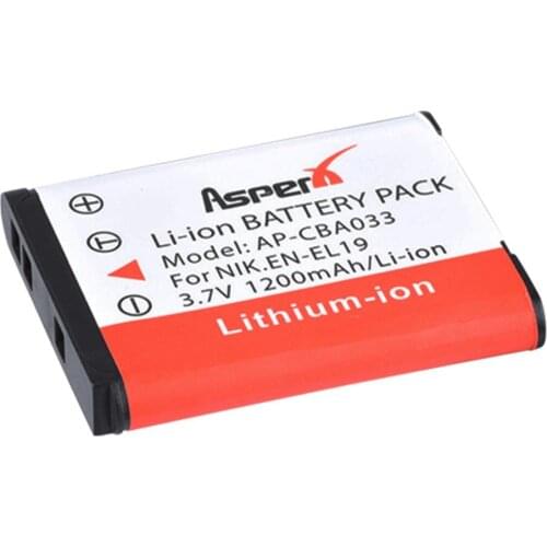 AsperX 3.7V 1200mAh EN-EL19 EN EL19 EL19 Battery for Nikon Coolpix W150 S32 S100 S2800 S3200 S3300 S3500 S3600 S4100 S4200