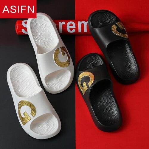 ASIFN Fashion Mens Beach Slippers Outdoor Non Slip Indoor Gold G Style Ladies Flip Flops Male Slides Zapatos De Hombre