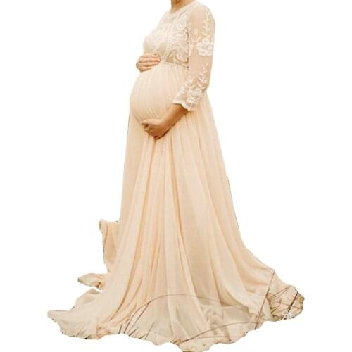 Long Pregnancy Dress Sexy Lace Patchwork Maternity Dresses For Photo Shoot Maxi Gown Split Side Women Pregnant Photography Props