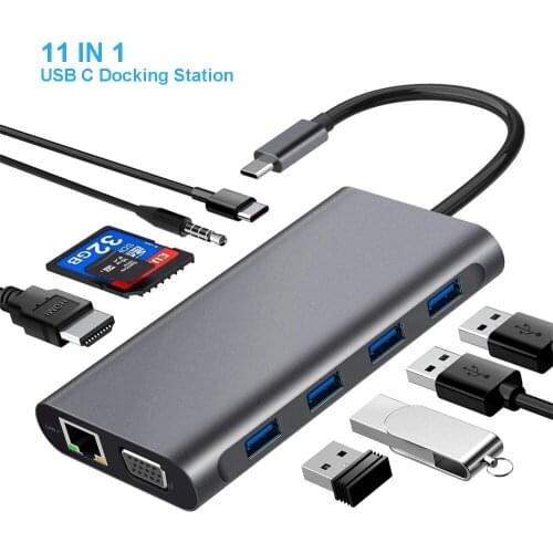 11 in 1 USB C Hub Adapter USB Type C Laptop Docking Station 4K HDMI-Compatible VGA SD TF RJ45 PD Fast Charger for MacBook Pro