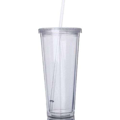 650ML Double Layer Drink Cups with Straw Reusable Clear Water Bottle Transparent Fruit Portable Outdoor Sport Travel
