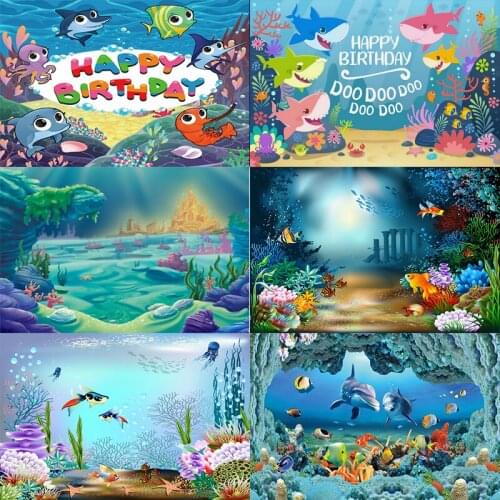 Baby Shower Shark Seabed Photo Backdrop 1st Happy Birthday Party Ocean Sea Photography Background Studio Prop Decoration Banner
