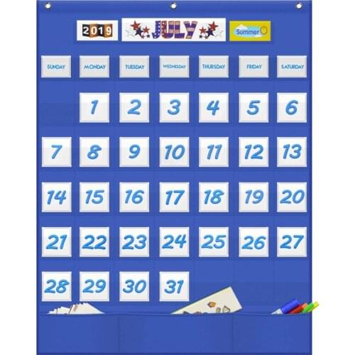 Godery Classroom Monthly Calendar Pocket Chart with 43 Clear Pocket, 3 Storage Pockets for Easy Wall or Stand Chart