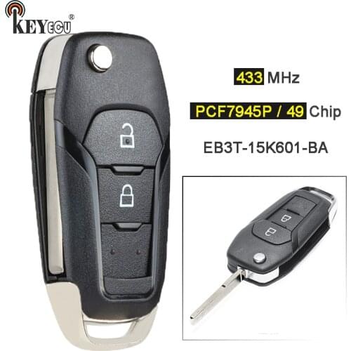 KEYECU ASK 433MHz ID49 Chip EB3T-15K601-BA Smart Flip Remote Car Key Fob for Ford Ranger F150 Mondeo 2015 2016 2017 2018