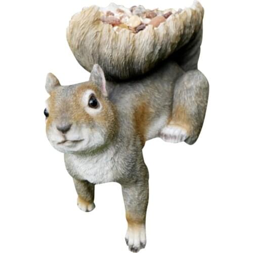 Bird Feeder Resin Garden Statue Squirrel Sculpture Wild Seed Container for Garden Decoration