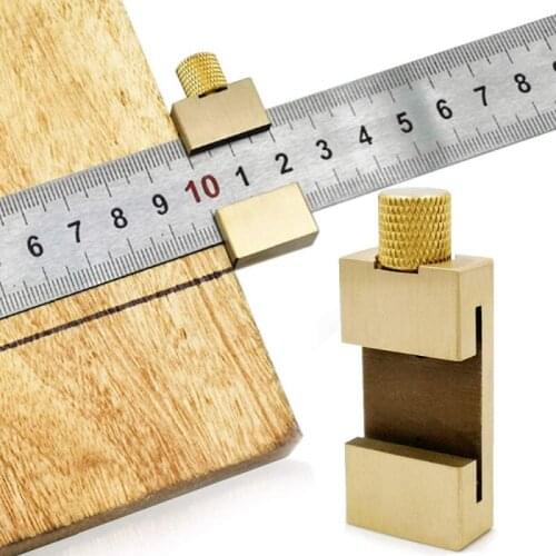 Brass Adjusting Block with Steel Ruler Limit Positioning Woodworking Marking Positioner Brass Limiting Device Ruler Marking Stop