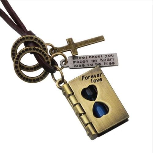 Adjustable Leather Link Chain Retro Metal Personality Couple Models Hourglass Bible Cross Necklace Chain Exquisite Creative