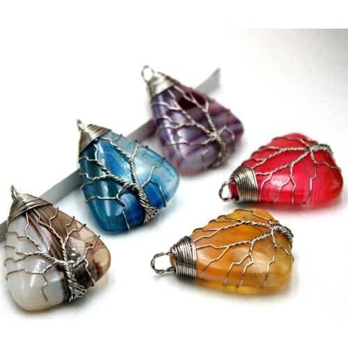 Natural stone Raw Stone Winding Tree of Life Pendant Pendant Jewellery Making Womens Necklace DIY Sweater Chain Accessories