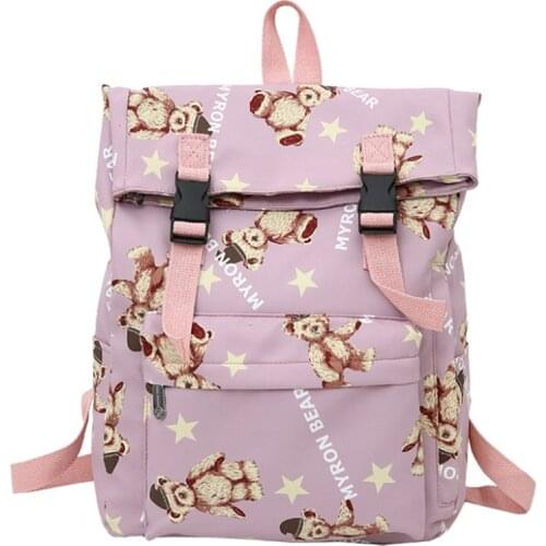 Cute Cartoon Bear Nylon Backpack Girl Casual Large School Bookbag Multi-purpose Girlish Style Fabric Backpack Travel Rucksack