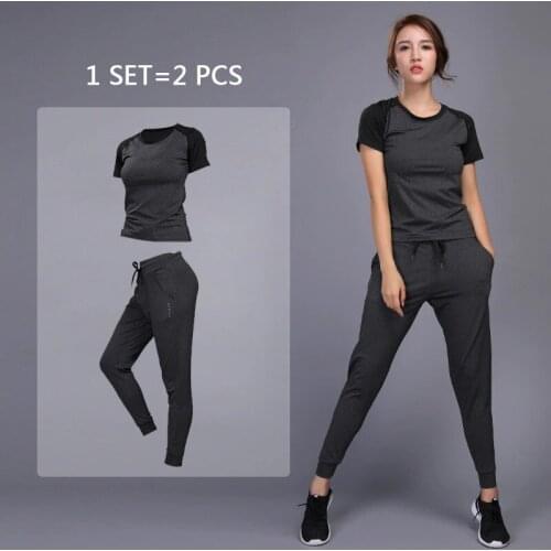 New Female T-shirt Sports Yoga Joggers Clothing Gym Workout Sport Tshirt Running Legging Suits