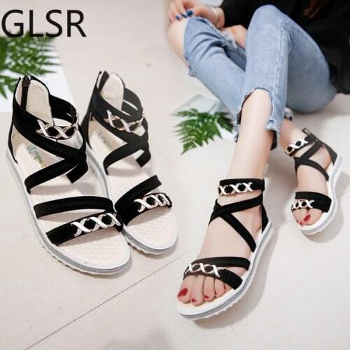2021 New Women Sandals Flat Shoes Summer Soft Leather Leisure Ladies Sandals Causal Flat Shoes