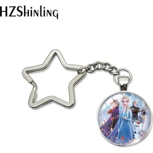 2021 New Arrival Frozen Anime Movies Kawaii Elsa and Anna Princess Fashion Glass Dome Bag Holder Star Keychains