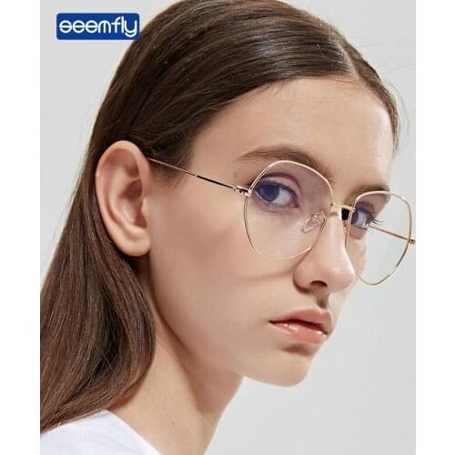 Seemfly Fashion Student Finished Myopia Glasses Metal Polygon Frame Spring Leg Short-sighted Eyeglasses Diopters -1.0 to -4.0