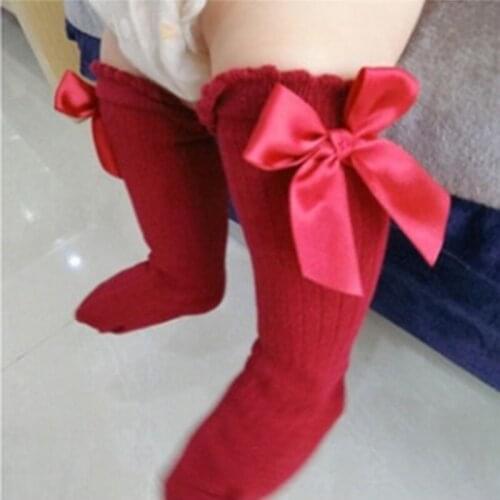 Solid Children Socks With Bows Cotton Baby Girls Socks Soft Toddlers Long Socks For Kids Princess Knee High Socks For Girls 2021