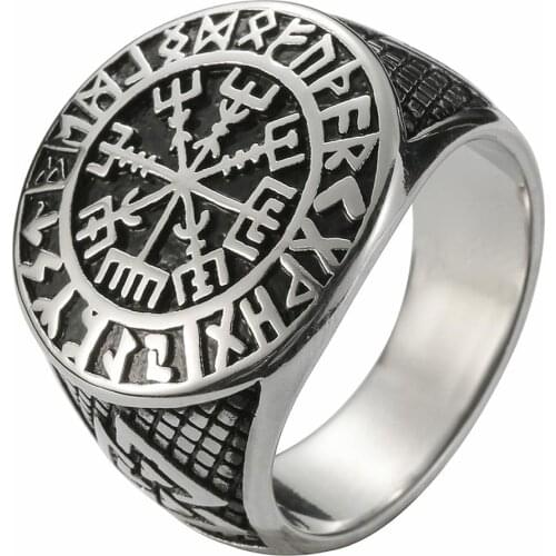 Solid Viking Style Ring 316L Stainless Steel Compass Triangle Gothic Men Jewellery Size 7-14