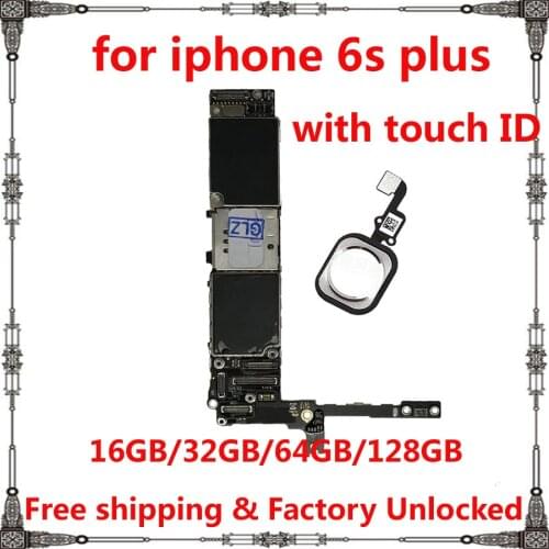 Original unlocked for iphone 6s plus 6sp Mainboard with / without Touch ID 16GB 64GB 128GB for iphone 6s plus Motherboard