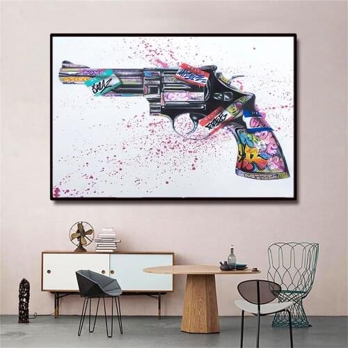 Gun Graffiti Art Posters and Prints on The Wall Canvas Painting Street Wall Art Gun Graffiti Picture for Living Room Home Decor