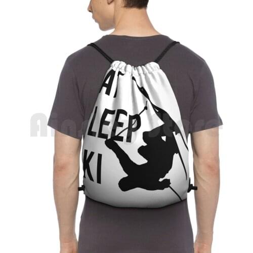 Eat Sleep Ski Backpack Drawstring Bag Riding Climbing Gym Bag Downhill Skiing Eat Extreme Sports Mountain Skiing Ski Skier